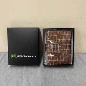 Identity Stronghold Womens Wallet Croc Print Leather Bifold Organizer Brown FS